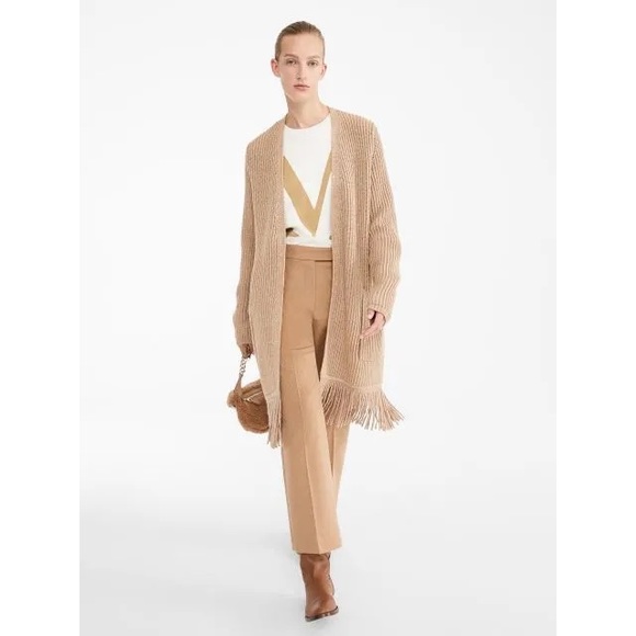 Maxmara Sweaters | Nwt Max Mara 'Arold' Wool Cardigan Sz S - | Color: Cream/Tan | Size: S | Aryelkoval's Closet